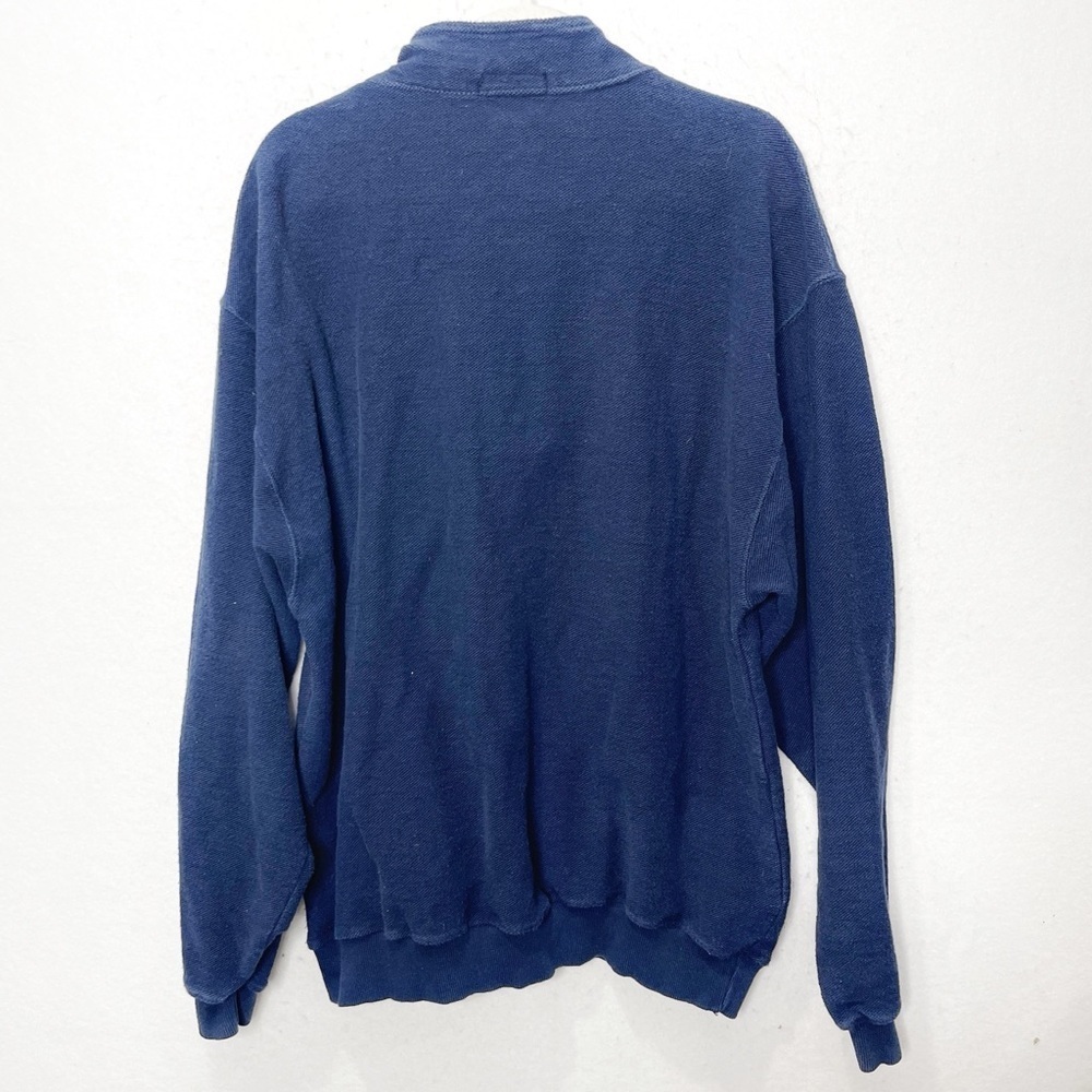 Vintage LA Loving Zig Zag Man Quarter Zip Pullover Navy Blue Embroidered Y2K - Picture 2 of 6